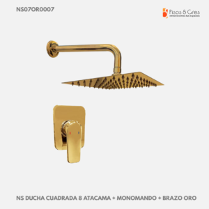 NS DUCHA CUADRADA 8 ATACAMA + MONOMANDO + BRAZO ORO